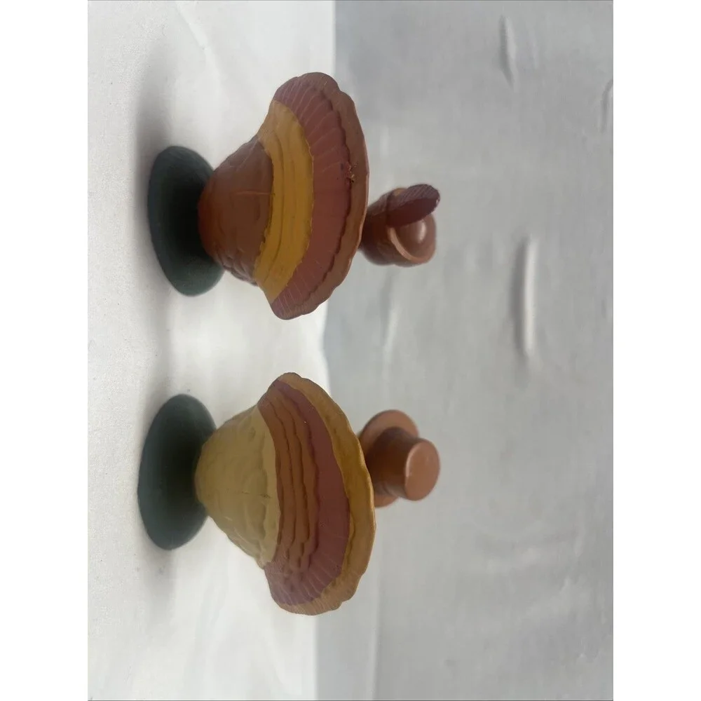 Vintage Hallmark Thanksgiving Turkey Salt & Pepper Shakers 2” Plastic Brown Red